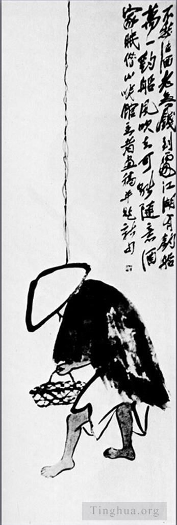 Qi Baishi's Contemporary Chinese Painting - A fisherman with a fishing rod