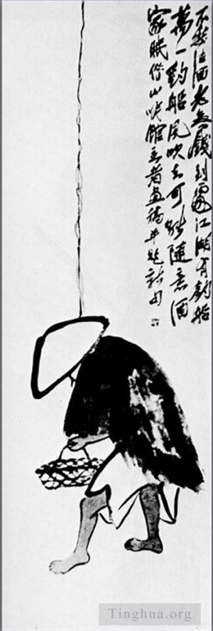 Contemporary Artwork by Qi Baishi - A fisherman with a fishing rod