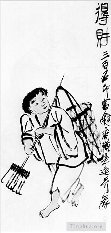 Qi Baishi's Contemporary Chinese Painting - A peasant with a rake