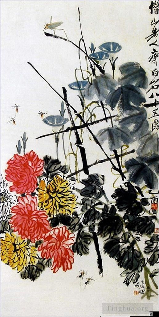 Qi Baishi's Contemporary Chinese Painting - Bugs and flowers