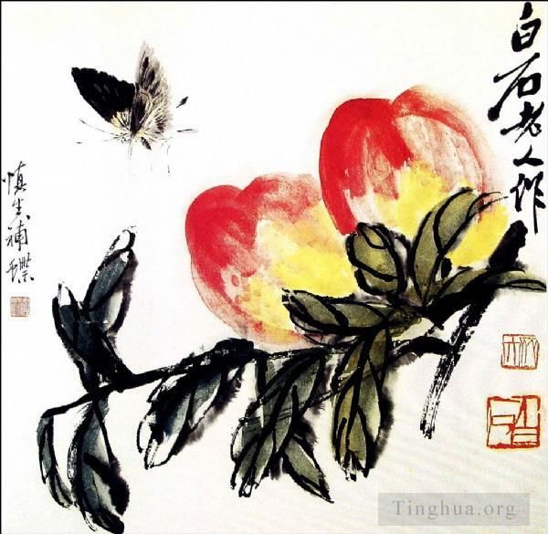 Qi Baishi's Contemporary Chinese Painting - Butterfly and peach