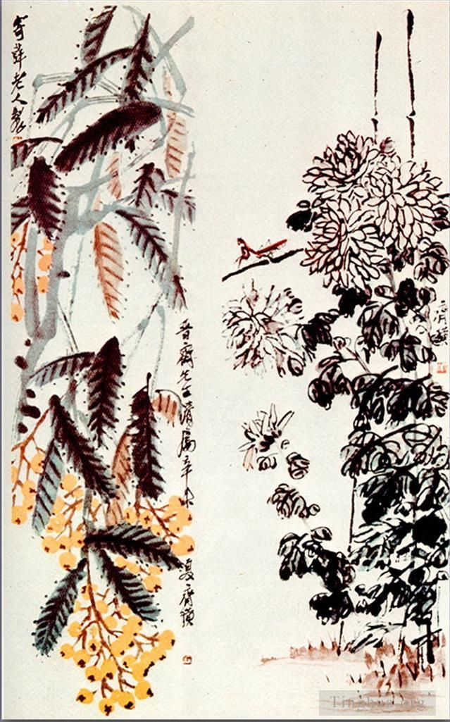 Qi Baishi's Contemporary Chinese Painting - Chrysanthemum and loquat