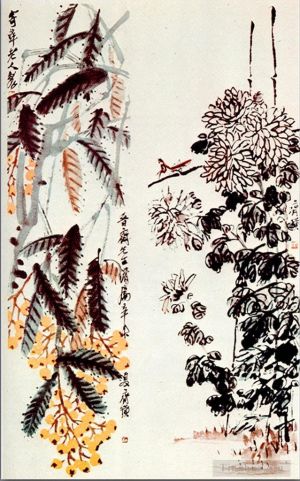 Contemporary Artwork by Qi Baishi - Chrysanthemum and loquat