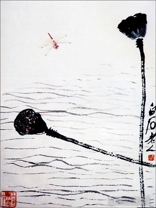 Qi Baishi's Contemporary Chinese Painting - Dragonfly and lotus