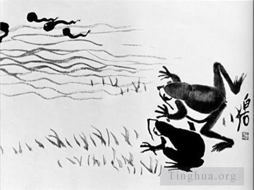 Qi Baishi's Contemporary Chinese Painting - Frogs and tadpoles
