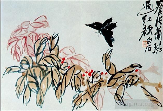 Qi Baishi's Contemporary Chinese Painting - Impatiens and butterfly