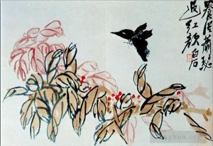 Contemporary Artwork by Qi Baishi - Impatiens and butterfly