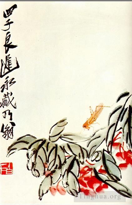 Qi Baishi's Contemporary Chinese Painting - Impatiens and locusts