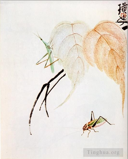 Qi Baishi's Contemporary Chinese Painting - Praying mantis on a branch