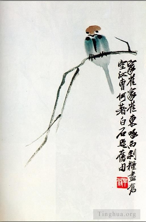 Qi Baishi's Contemporary Chinese Painting - Sparrow on a branch old Chinese