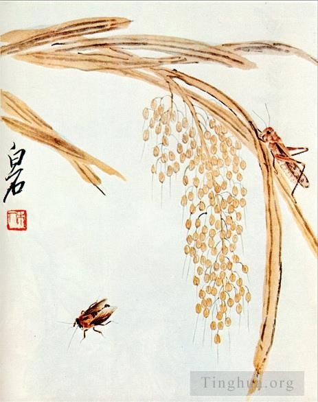 Qi Baishi's Contemporary Chinese Painting - Whisk rice and grasshoppers