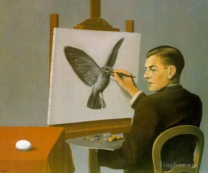 Rene Magritte's Contemporary Various Paintings - Clairvoyance self portrait 1936