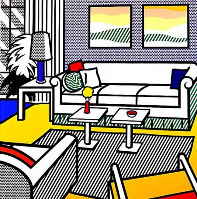 Roy Lichtenstein's Contemporary Various Paintings - Interior with restful paintings 1991