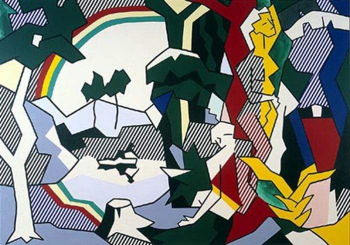 Roy Lichtenstein's Contemporary Various Paintings - Landscape with figures and rainbow 1980