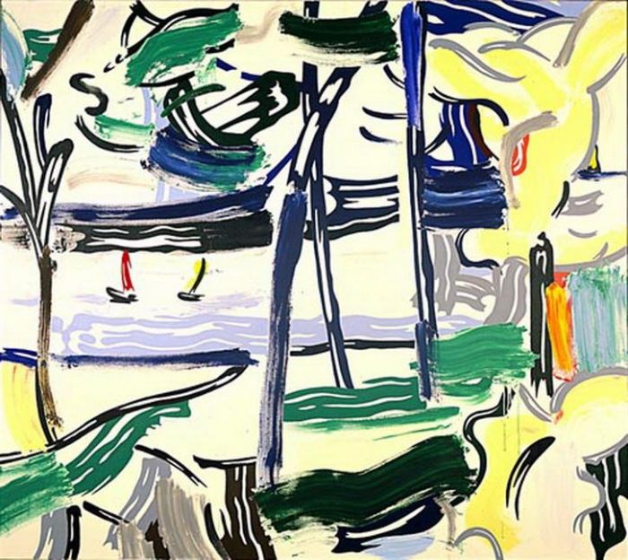 Roy Lichtenstein's Contemporary Various Paintings - Sailboats through the trees 1984