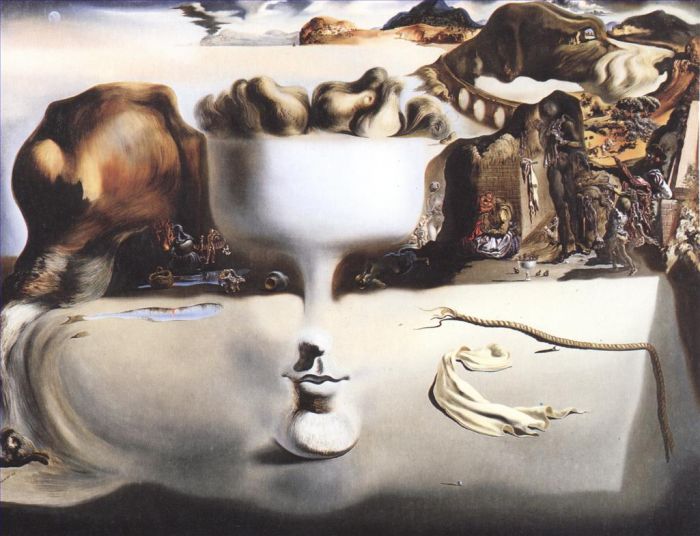 Salvador Dali's Contemporary Oil Painting - Apparition of Face and Fruit Dish on a Beach