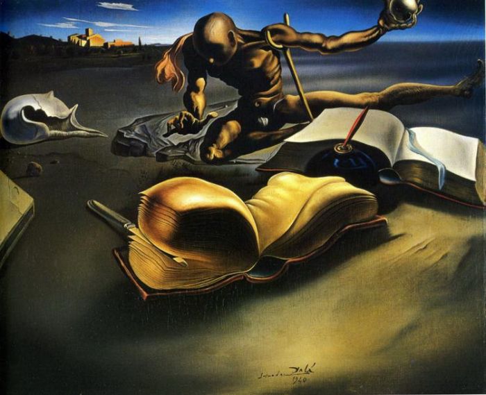 Salvador Dali's Contemporary Oil Painting - Book Transforming Itself into a Nude Woman
