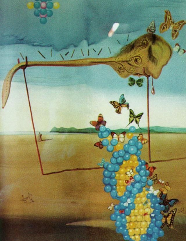 Salvador Dali's Contemporary Oil Painting - Butterfly Landscape The Great Masturbator in a Surrealist Landscape with D N A