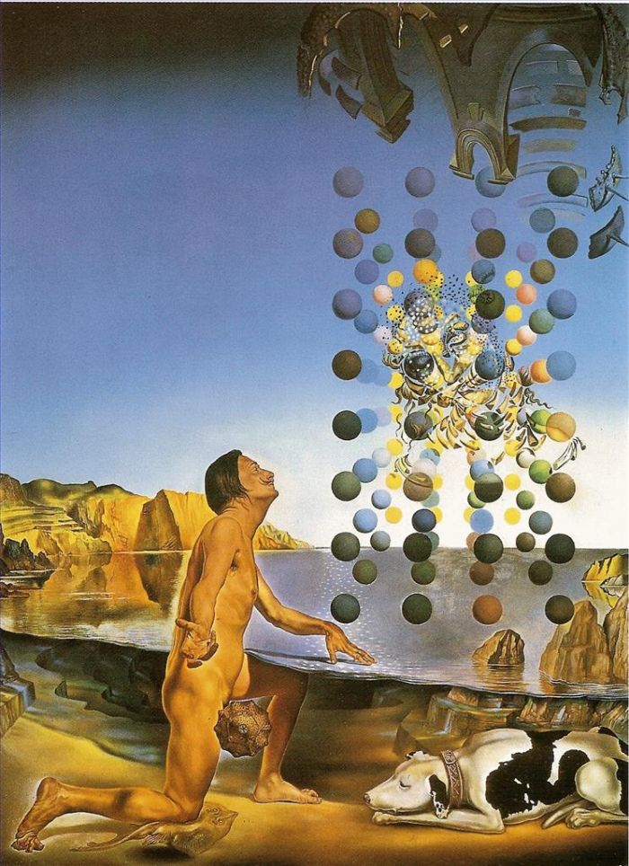 Salvador Dali's Contemporary Oil Painting - Dali Nude in Contemplation Before the Five Regular Bodies