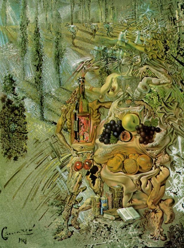 Salvador Dali's Contemporary Oil Painting - Dionysus Spitting the Complete Image of Cadaques on the Tip of the Tongue of a Three Storied Gaudinian Woman