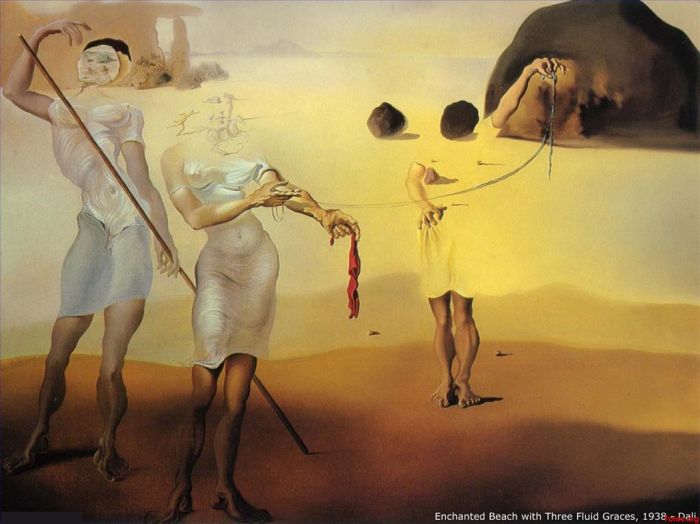 Salvador Dali's Contemporary Oil Painting - Enchanted Beach with Three Fluid Graces