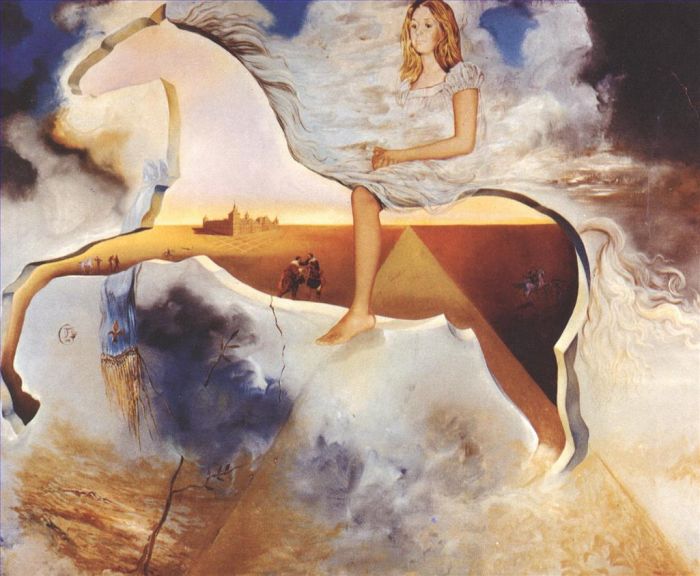 Salvador Dali's Contemporary Oil Painting - Equestrian Portrait of Carmen Bordiu Franco