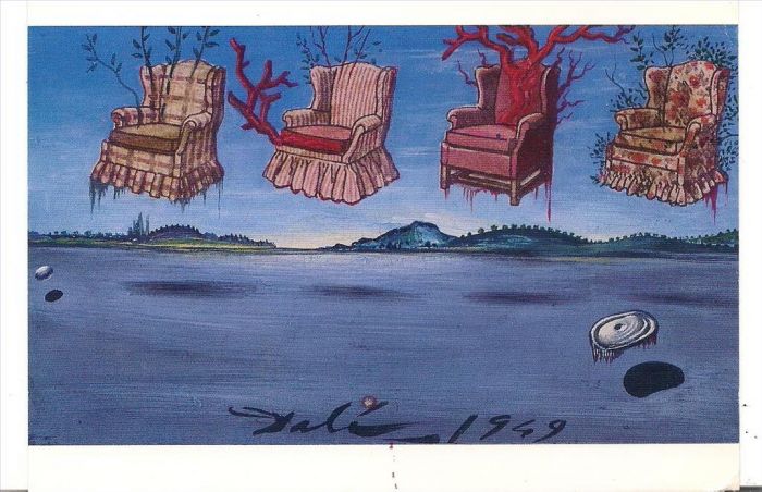Salvador Dali's Contemporary Oil Painting - Four Armchairs in the Sky