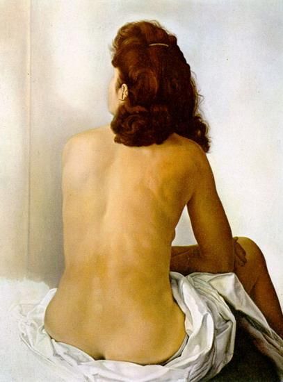 Salvador Dali's Contemporary Oil Painting - Gala Nude From Behind Looking in an Invisible Mirror
