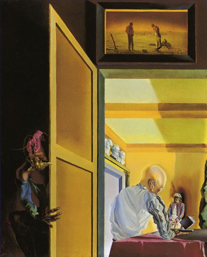 Salvador Dali's Contemporary Oil Painting - Gala and The Angelus of Millet Before the Imminent Arrival of the Conical Anamorphoses