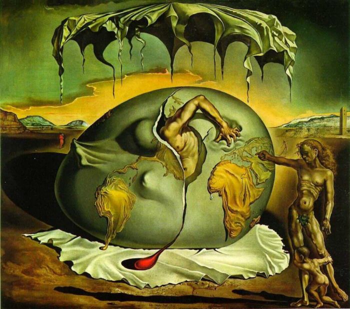 Salvador Dali's Contemporary Oil Painting - Geopolitical Child Watching the Birth of the New Man