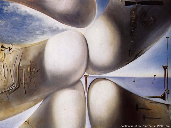 Salvador Dali's Contemporary Oil Painting - Goddess Leaning on Her Elbow Continuum of the Four Buttocks or Five Rhinoceros Horns Making a Virgin or Birth of a Deity