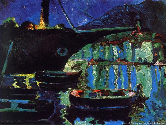 Salvador Dali's Contemporary Oil Painting - Port of Cadaques Night