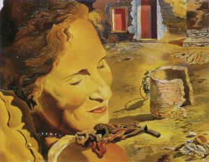 Contemporary Artwork by Salvador Dali - Portrait of Gala with Two Lamb Chops Balanced on Her Shoulder