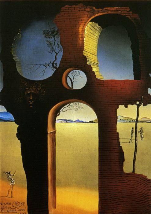 Salvador Dali's Contemporary Oil Painting - Ruin with Head of Medusa and Landscape