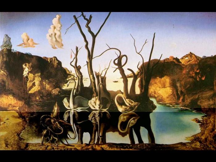 Salvador Dali's Contemporary Oil Painting - Swans Reflecting Elephants