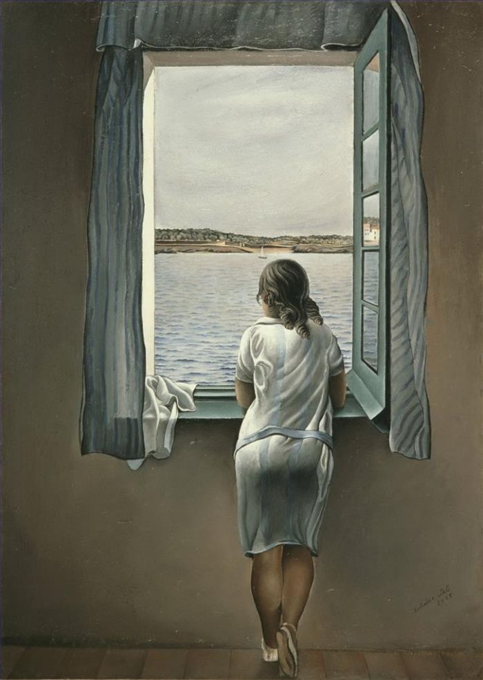 Salvador Dali's Contemporary Oil Painting - Woman at the Window at Figueres