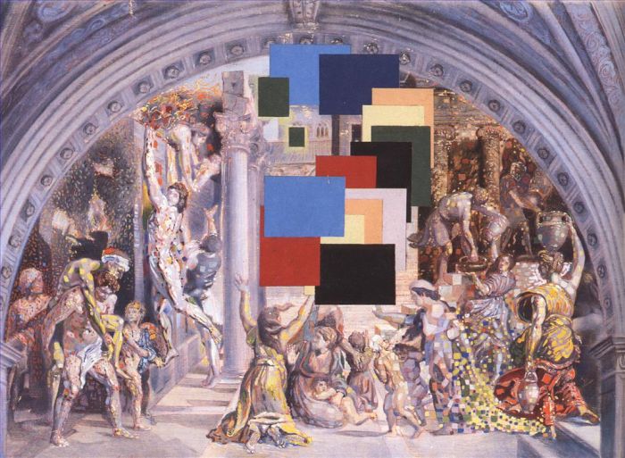 Salvador Dali's Contemporary Various Paintings - Athens Is Burning! The School of Athens and the Fire in the Borgo