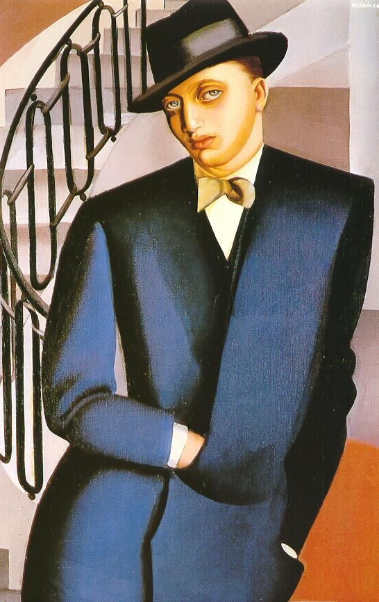 Tamara de Lempicka's Contemporary Oil Painting - The marquis d afflitto on a staircase 1926