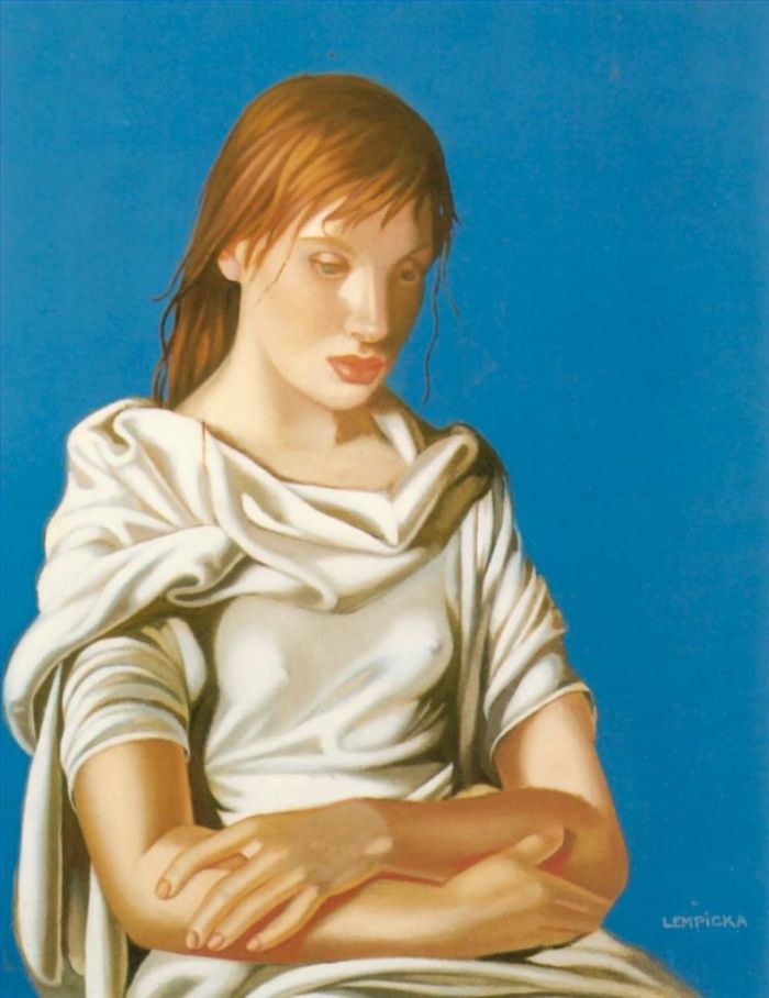 Tamara de Lempicka's Contemporary Oil Painting - Young lady with crossed arms 1939