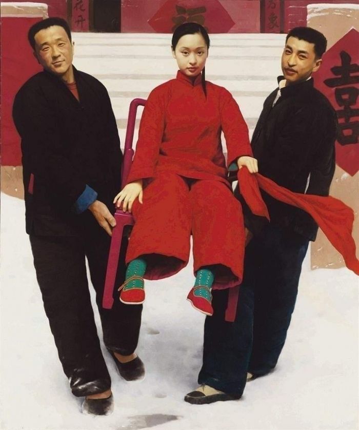 Wang Yidong's Contemporary Oil Painting - Conjugal Sedan