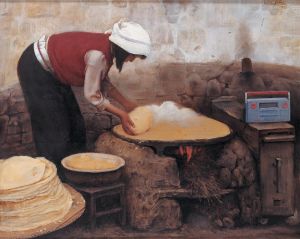 Contemporary Oil Painting - Girl Baking pancake