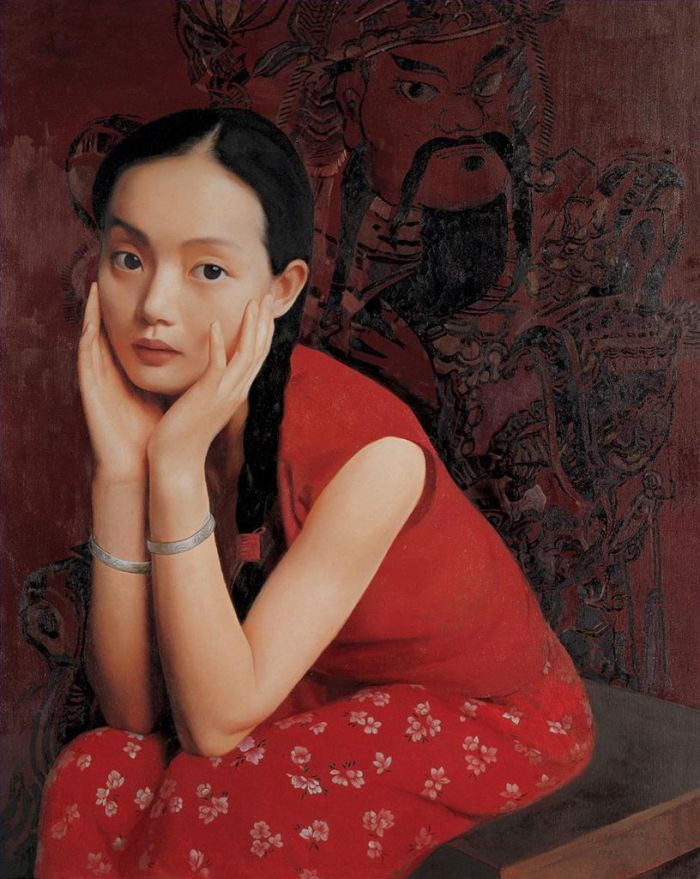 Wang Yidong's Contemporary Oil Painting - Girl of Spring