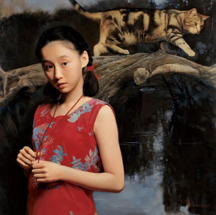 Wang Yidong's Contemporary Oil Painting - Listen to the rain