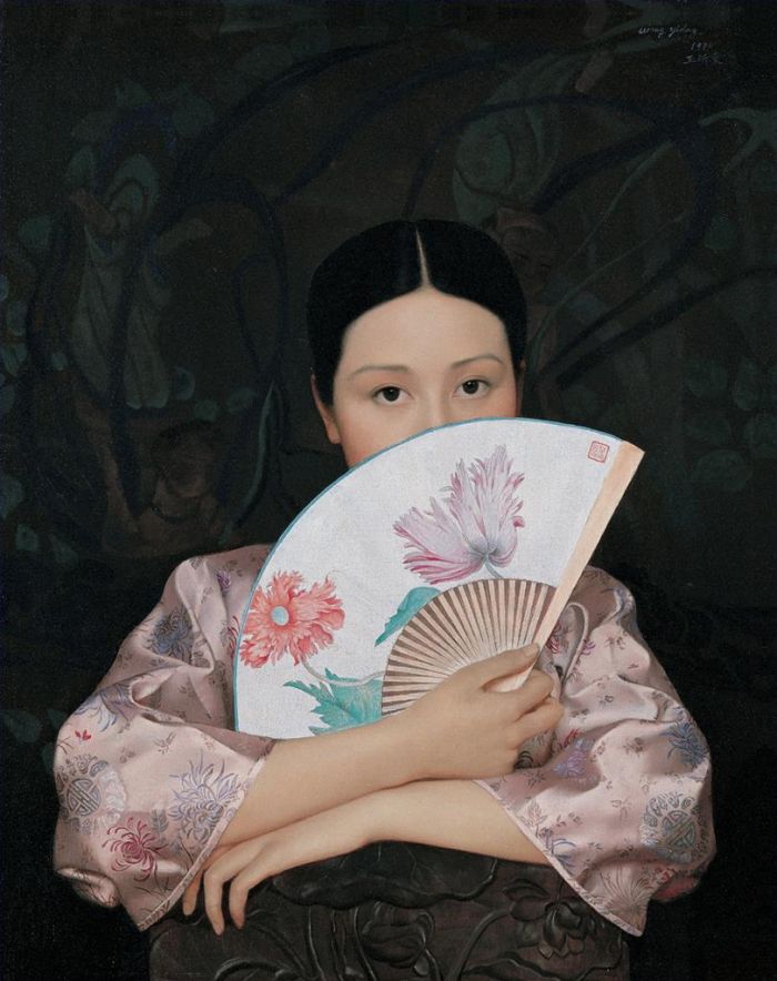 Wang Yidong's Contemporary Oil Painting - Spring and Fan
