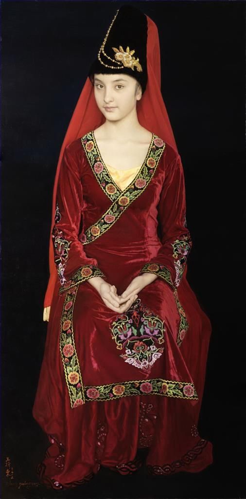 Wang Yidong's Contemporary Oil Painting - Uighur Girl