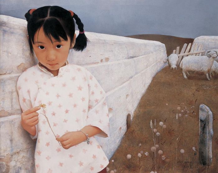 Wang Yidong's Contemporary Oil Painting - Yimeng Kid 1994