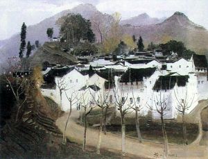 Contemporary Artwork by Wu Guanzhong - Small town in the south of chang jiang river