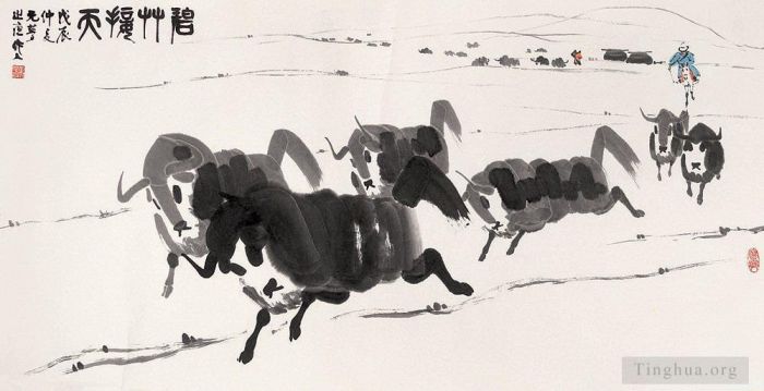 Wu Zuoren's Contemporary Chinese Painting - Cattle running