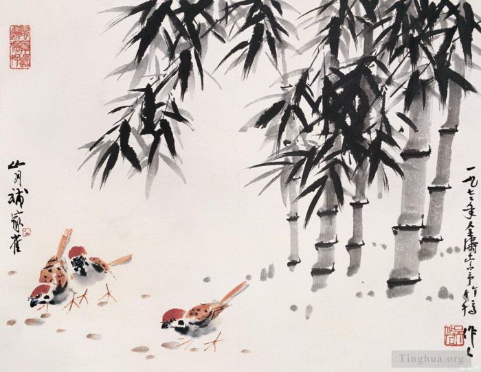 Wu Zuoren's Contemporary Chinese Painting - Chicken under bamboo