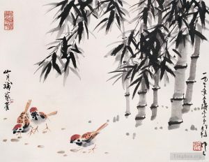 Contemporary Chinese Painting - Chicken under bamboo